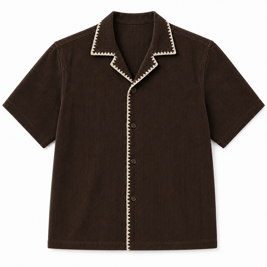 Mocha | Embroidered Camp Collar Shirt