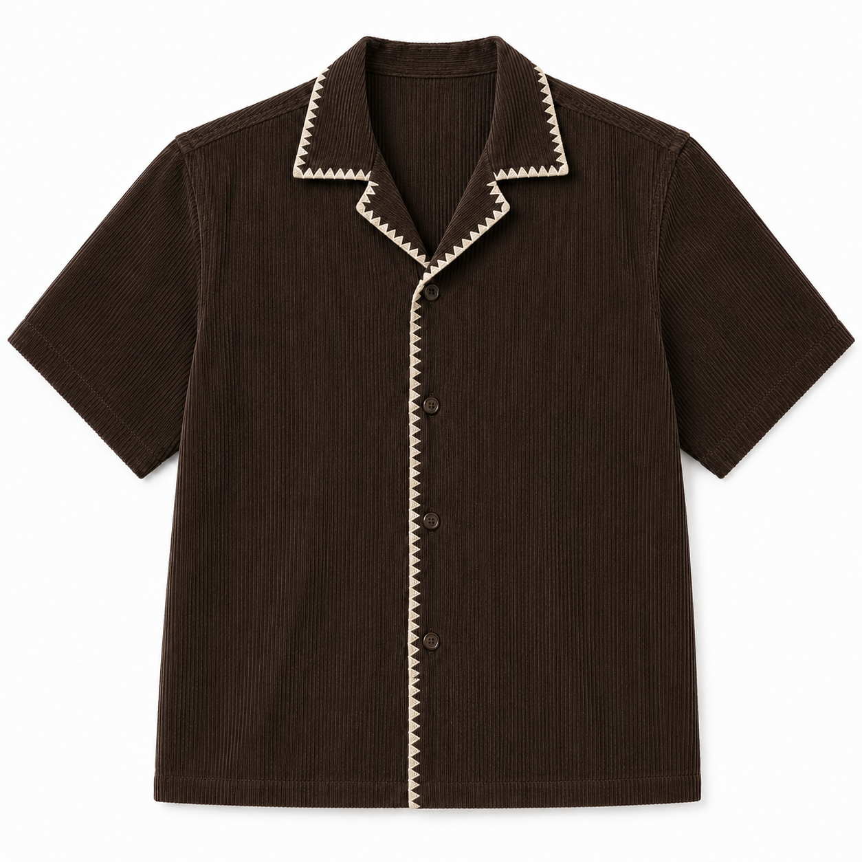 Mocha | Embroidered Camp Collar Shirt
