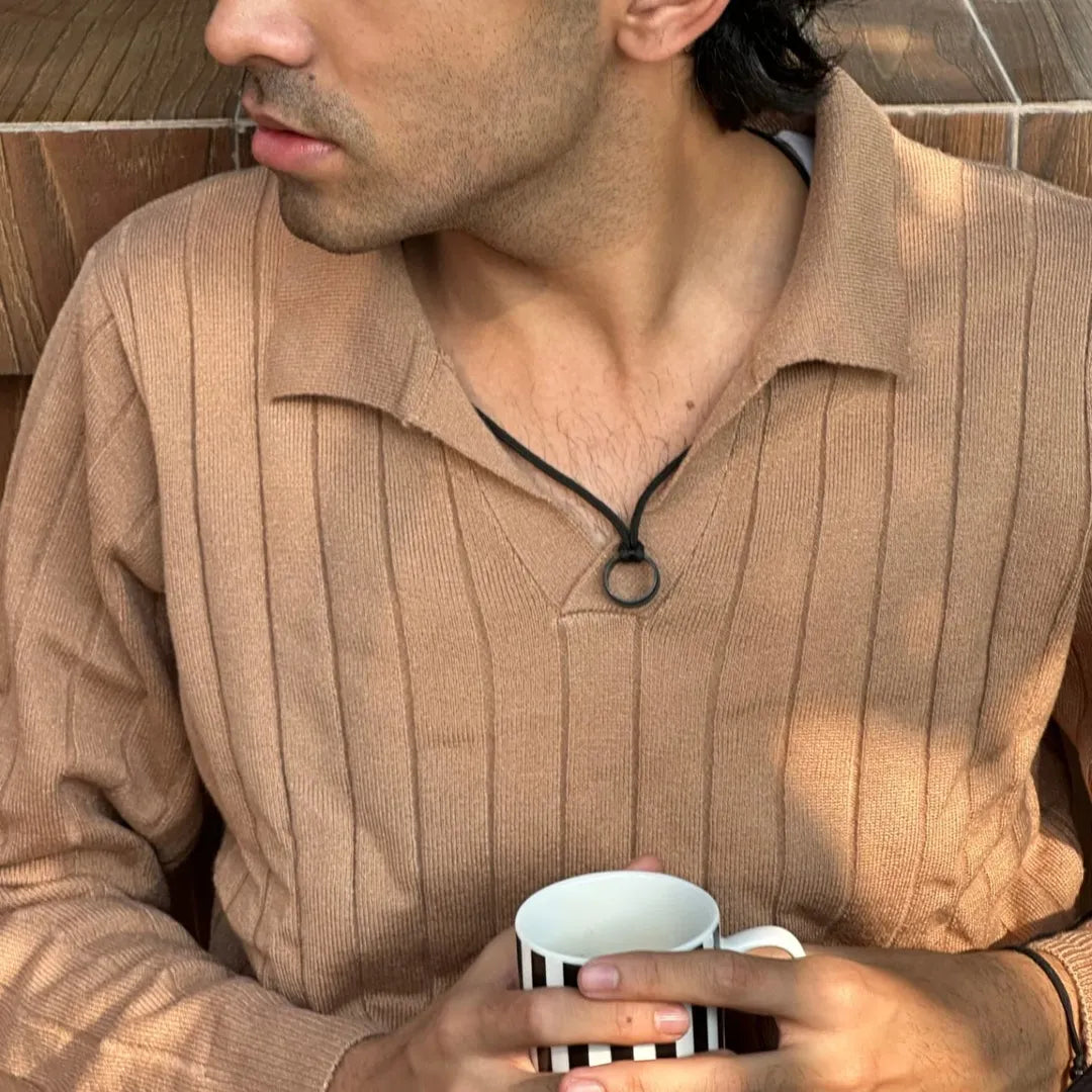 Beige Full Sleeve Ribbed Tshirt