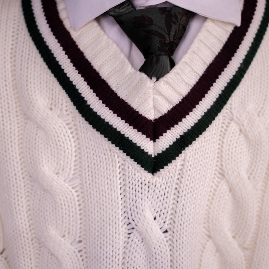 Woolen White Cable-Knit Sweater