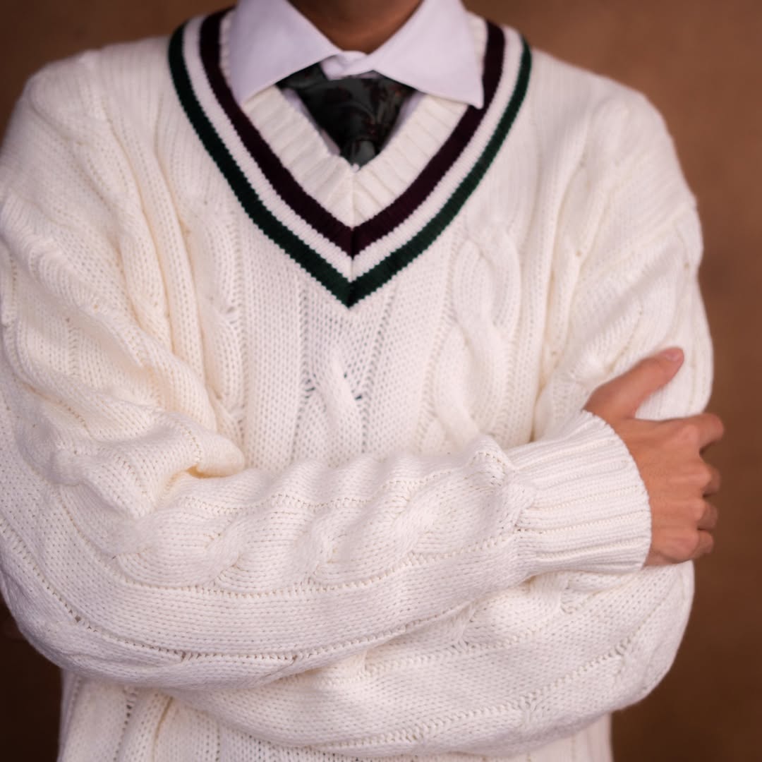 Woolen White Cable-Knit Sweater