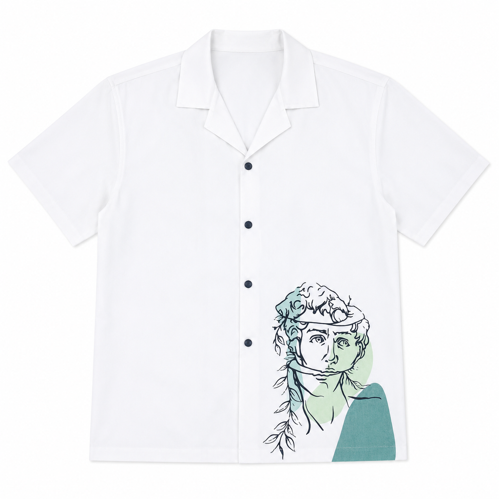 White Cuban Shirt with David Print