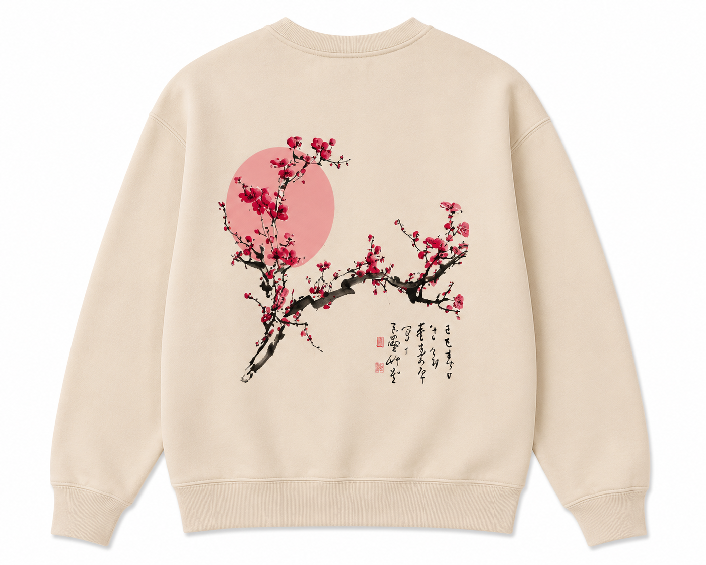 Ivory Sweatshirt With Cherry Blossom Print