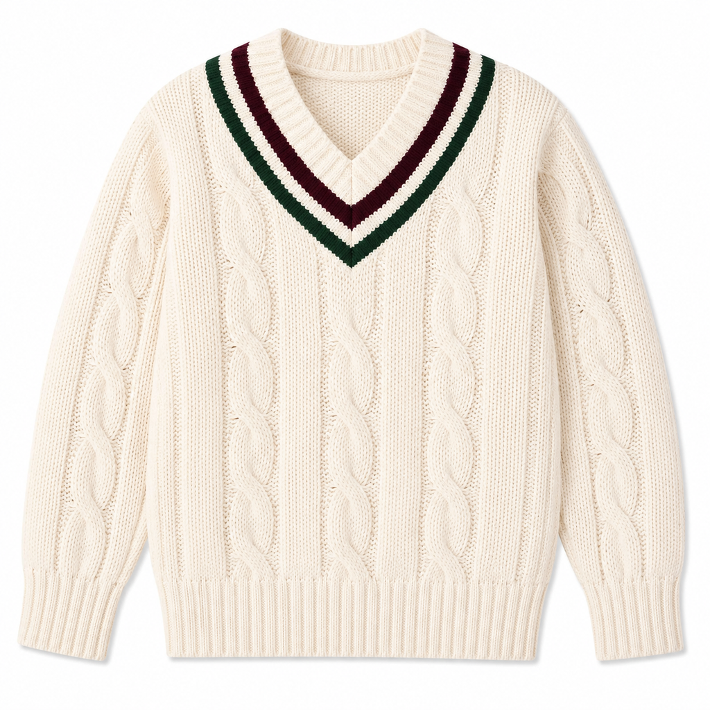 Woolen White Cable-Knit Sweater