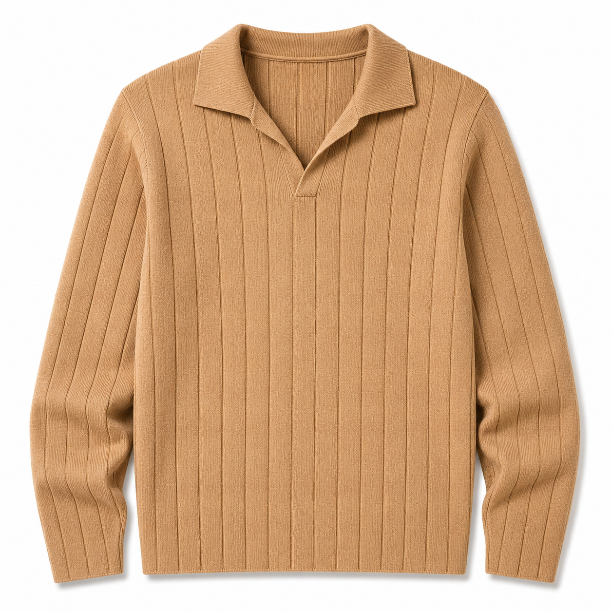 Beige Full Sleeve Ribbed Tshirt