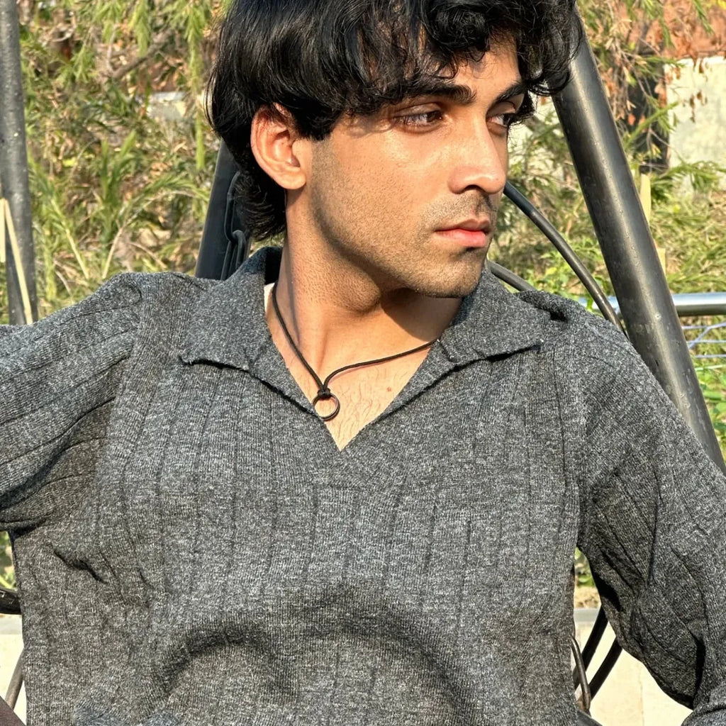 Grey Full Sleeve Ribbed Tshirt