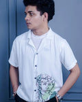 White Cuban Shirt with David Print