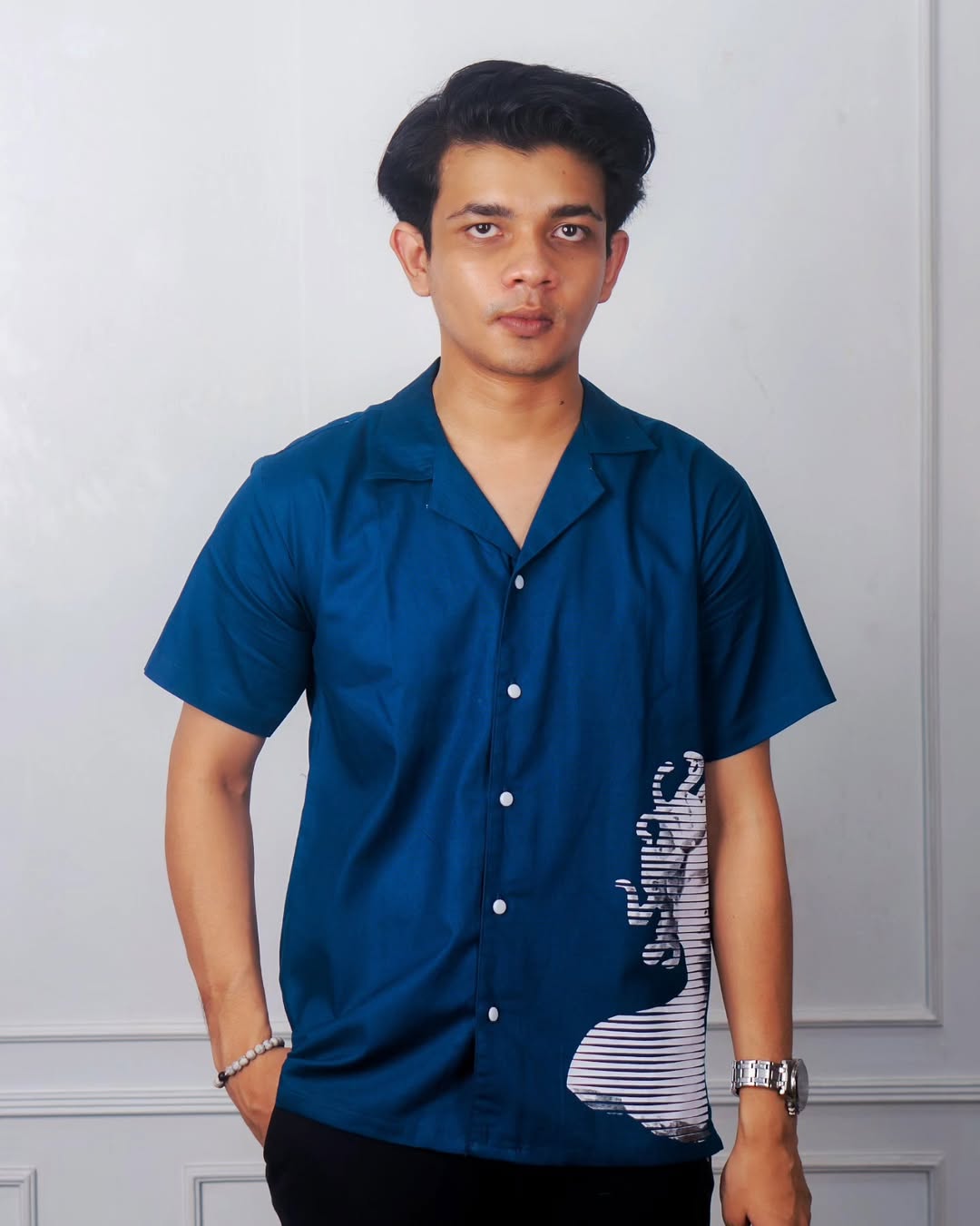 Blue Cuban Collar Shirt