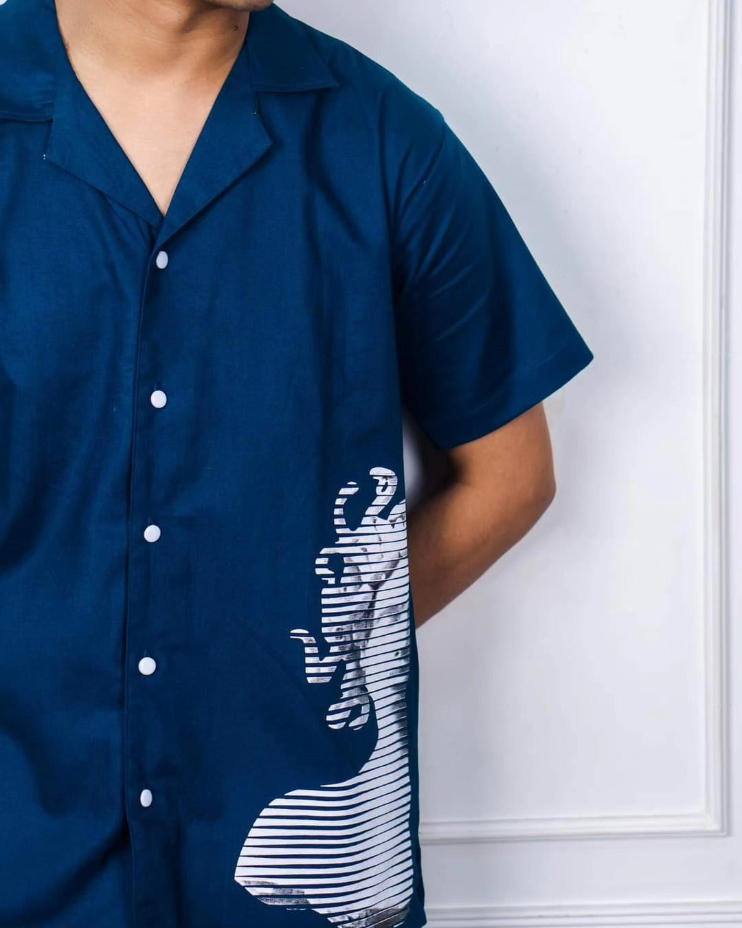 Blue Cuban Collar Shirt