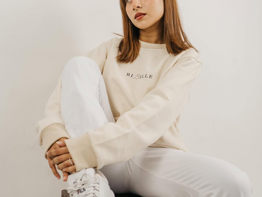 Ivory Sweatshirt With Cherry Blossom Print