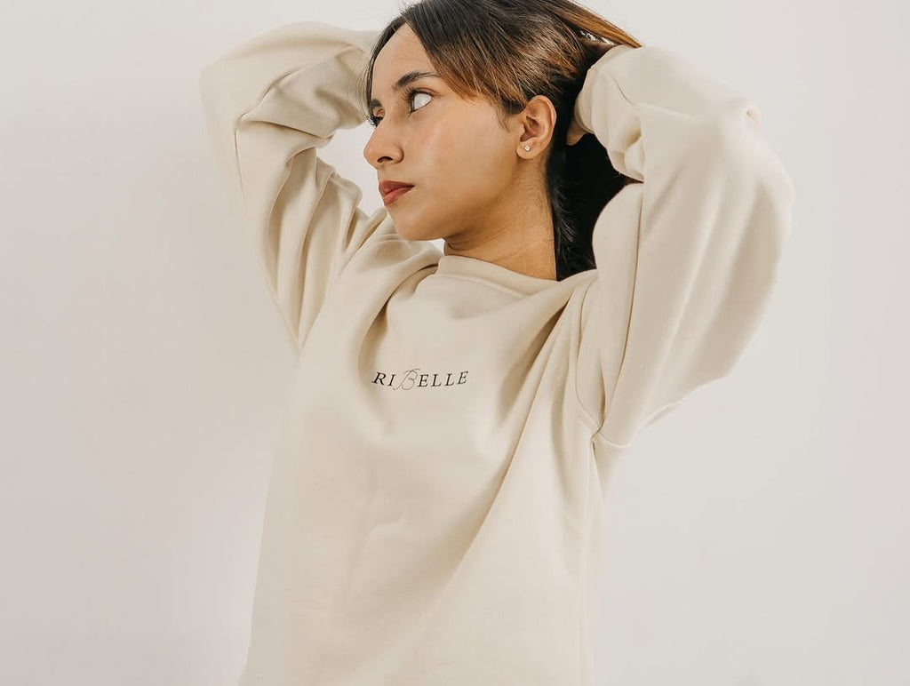 Ivory Sweatshirt With Cherry Blossom Print